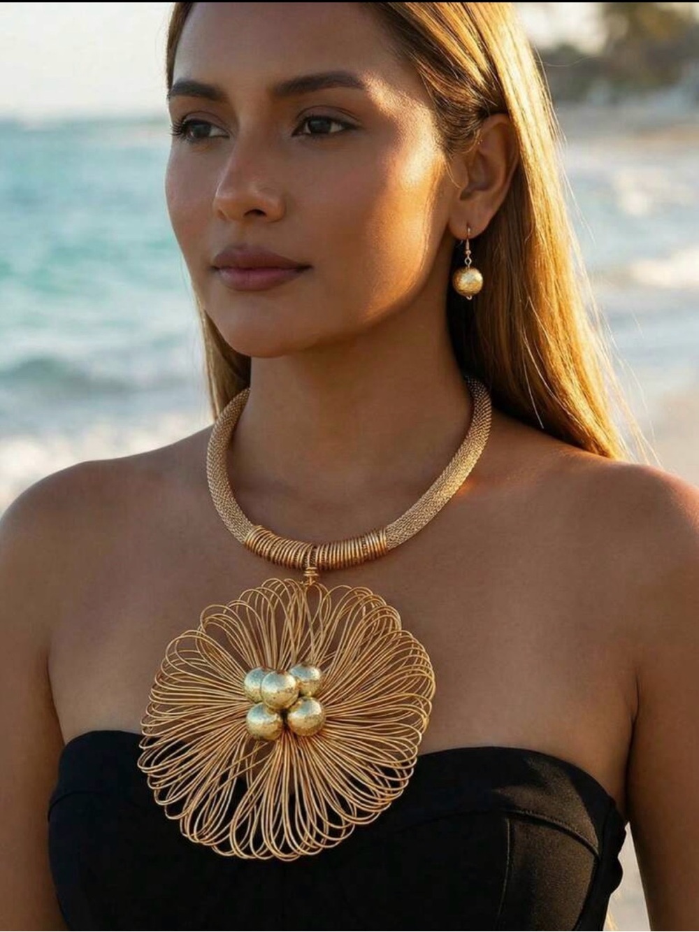 Gold Statement Floral Pendant Necklace